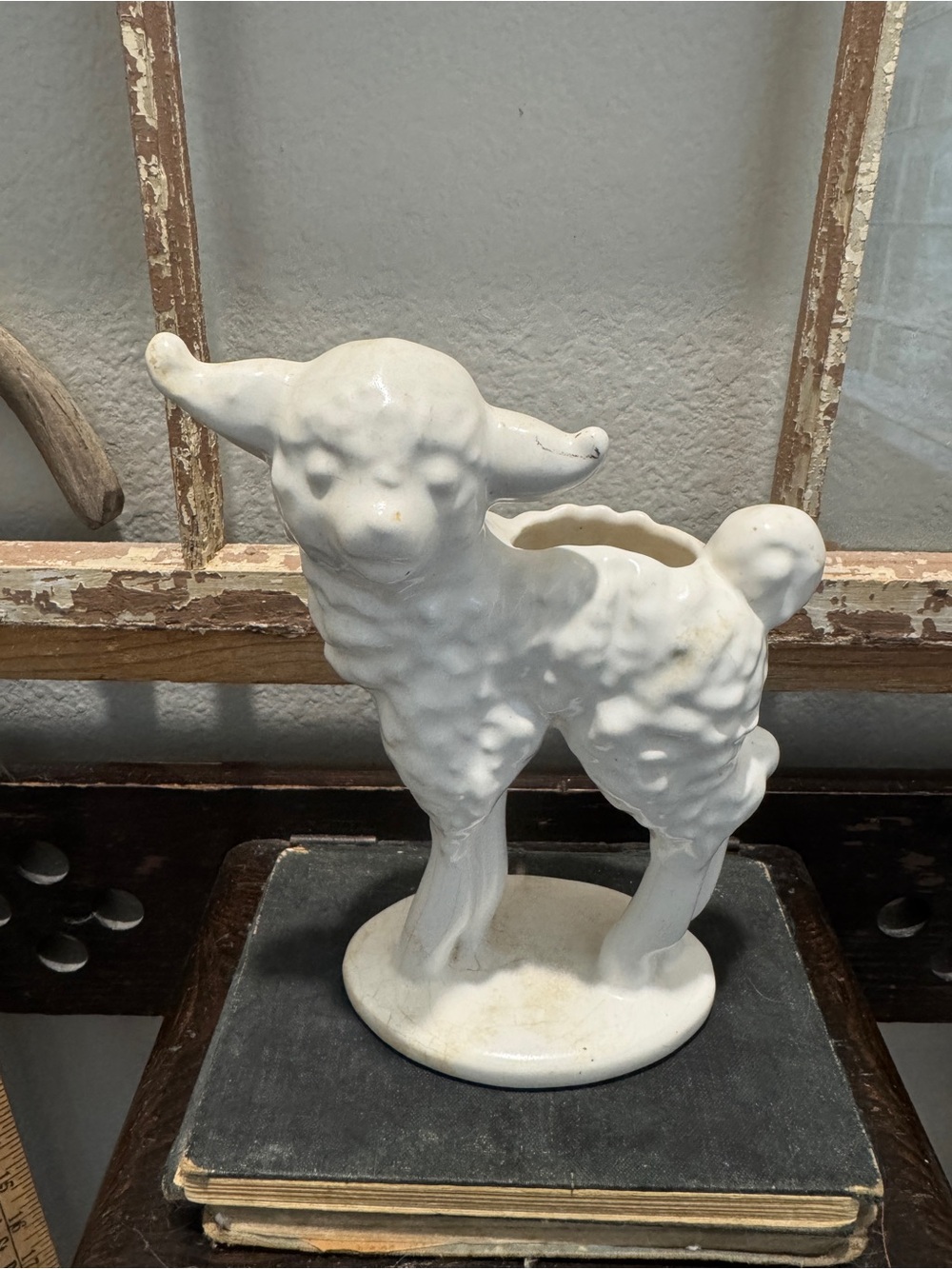 Vintage White Ceramic Lamb Vase